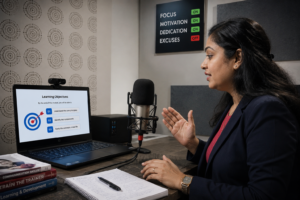 eLearning audio production India corporate training recording studio microphone setup